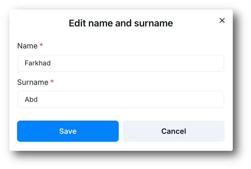 Edit name and surname